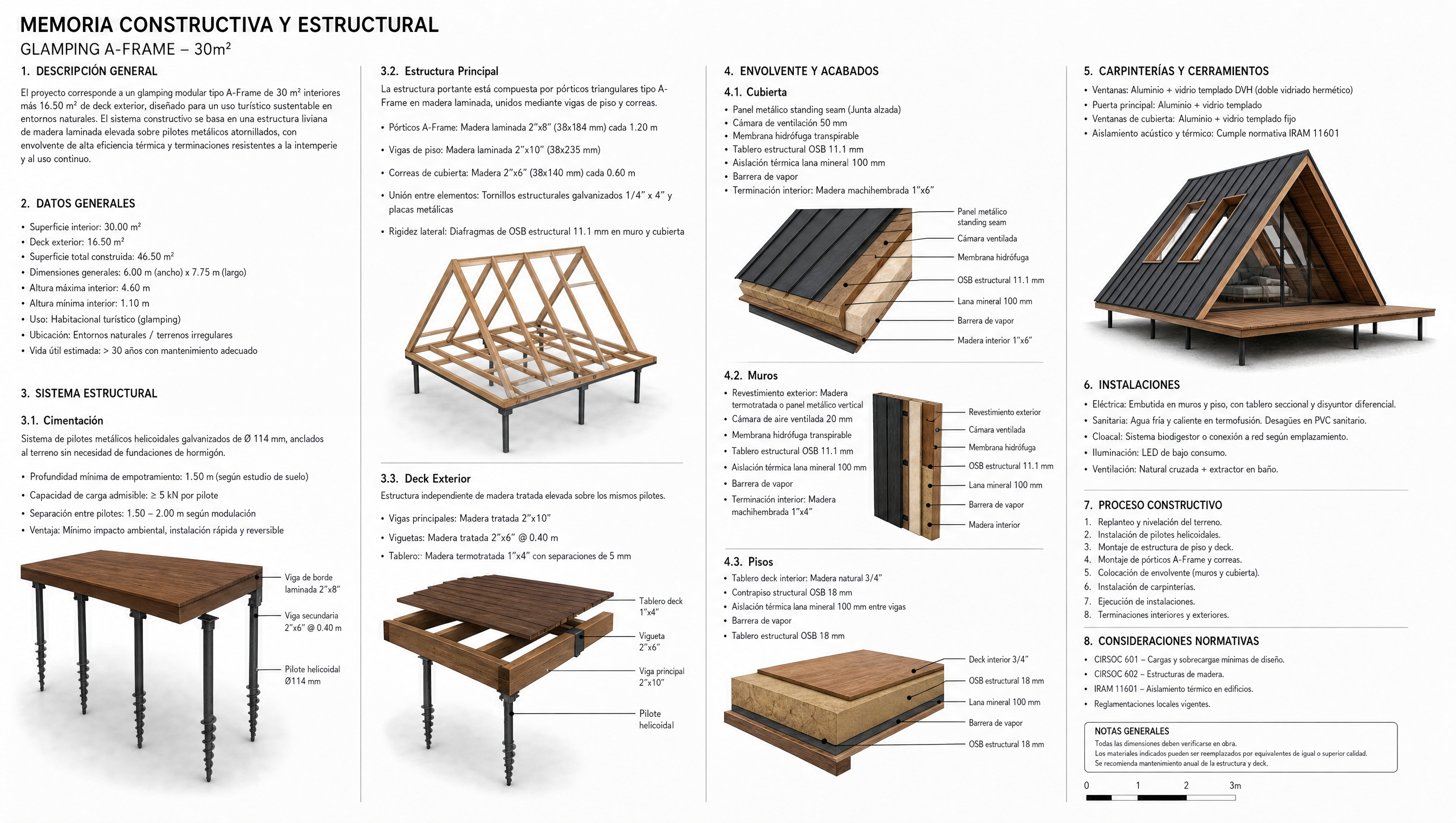 Memoria constructiva y estructural Glamping Inca 30 m2 A-Frame